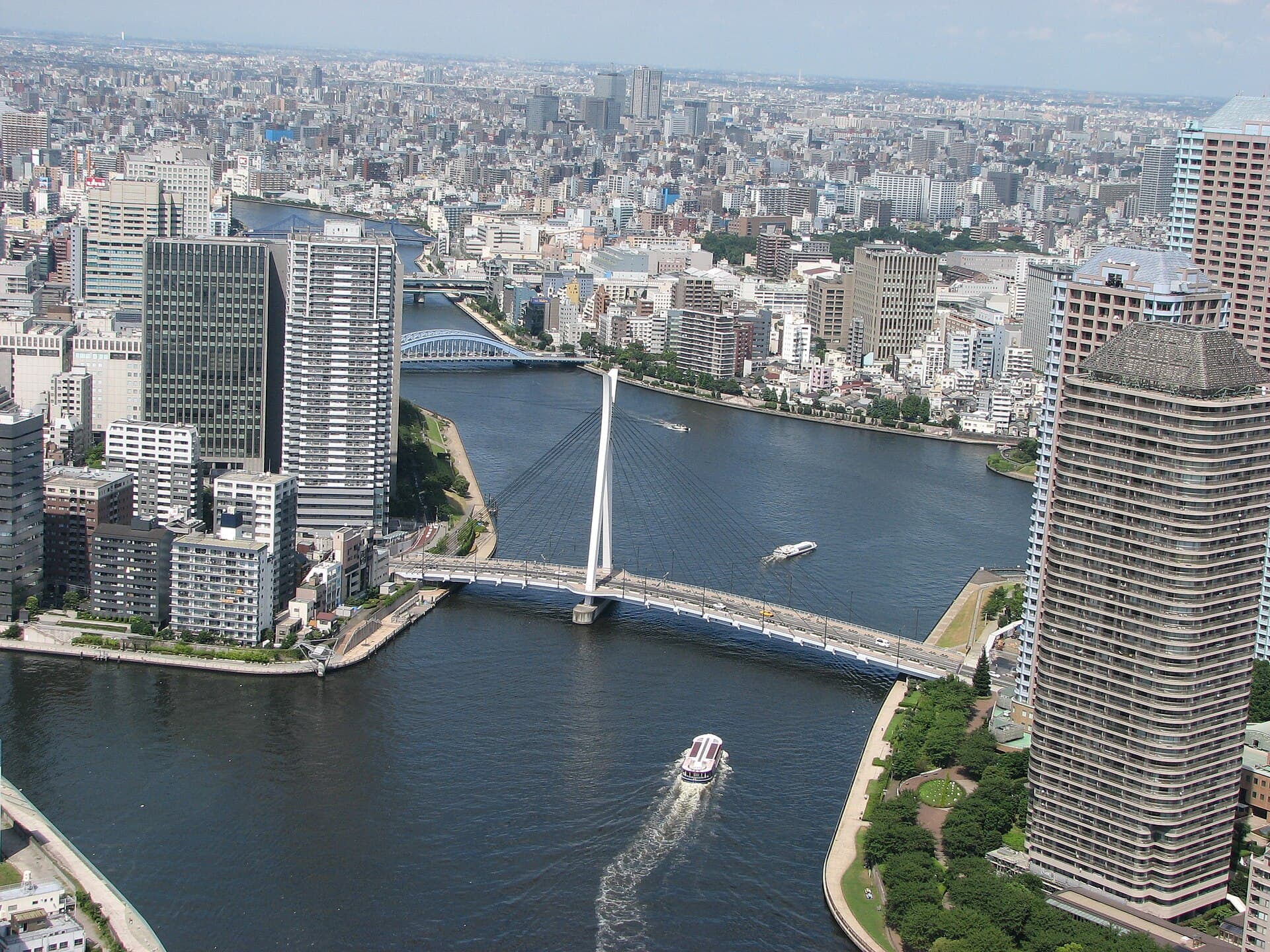 中央大桥：中央大桥：Wikimedia Commons 文件「Chuo-ohashi Bridge, Tokyo.jpg」中的桥梁实景。