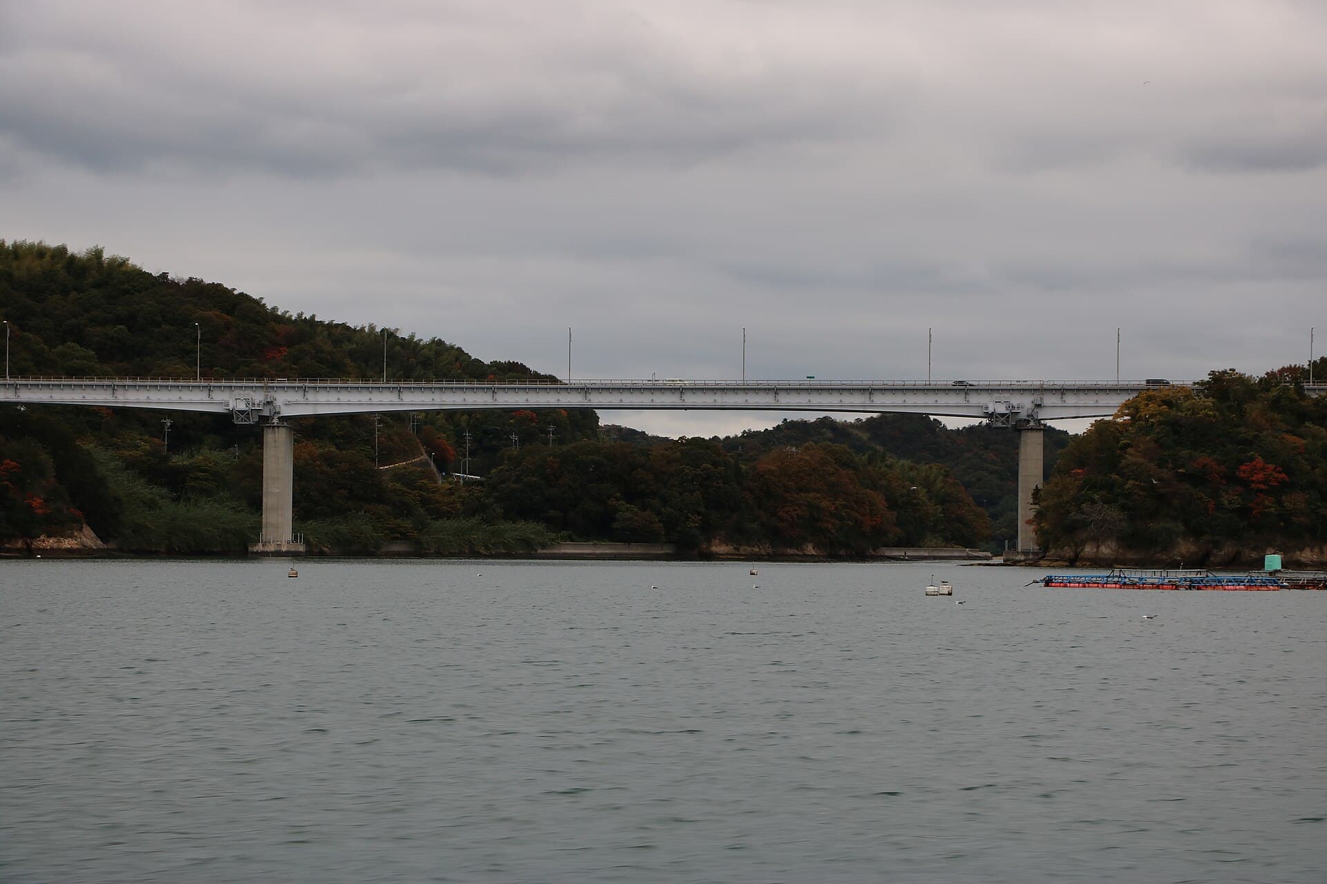 伯方·大岛大桥：伯方·大岛大桥：Wikimedia Commons 文件「Hakata Bridge Nishi Seto Expressway.jpg」中的桥梁实景。