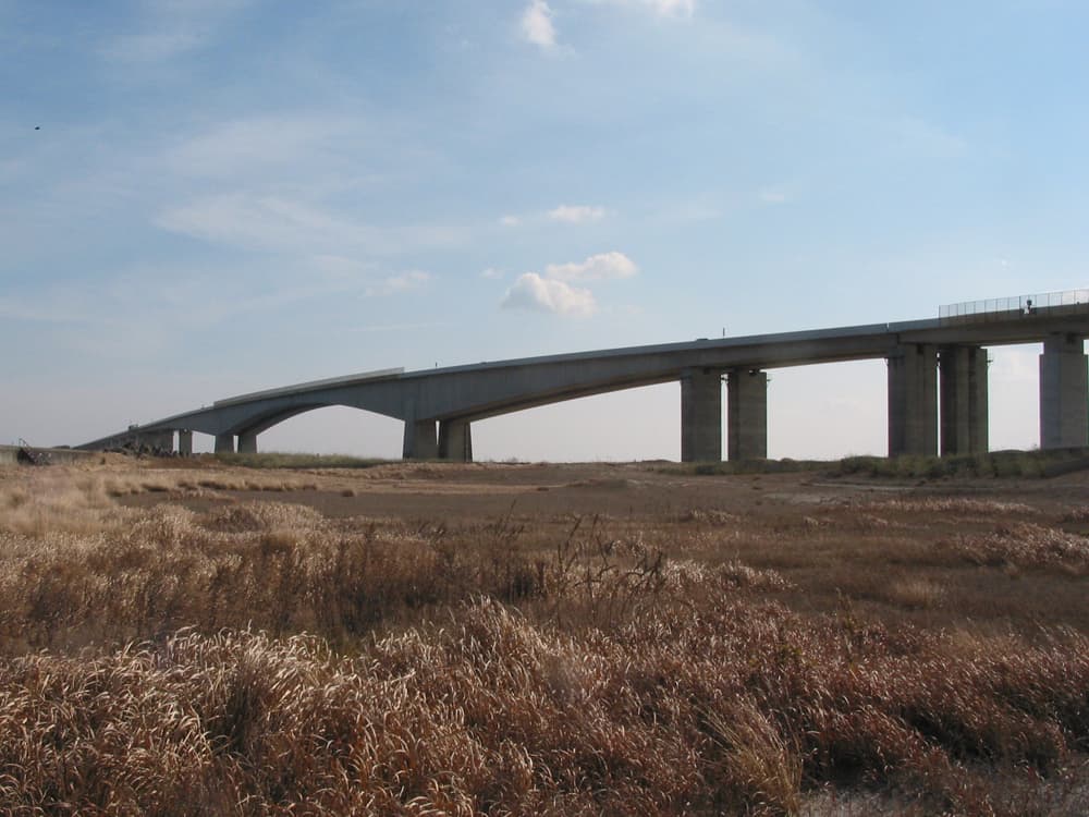浜名大桥：浜名大桥：Wikimedia Commons 文件「Hamana Bridge01.jpg」中的桥梁实景。
