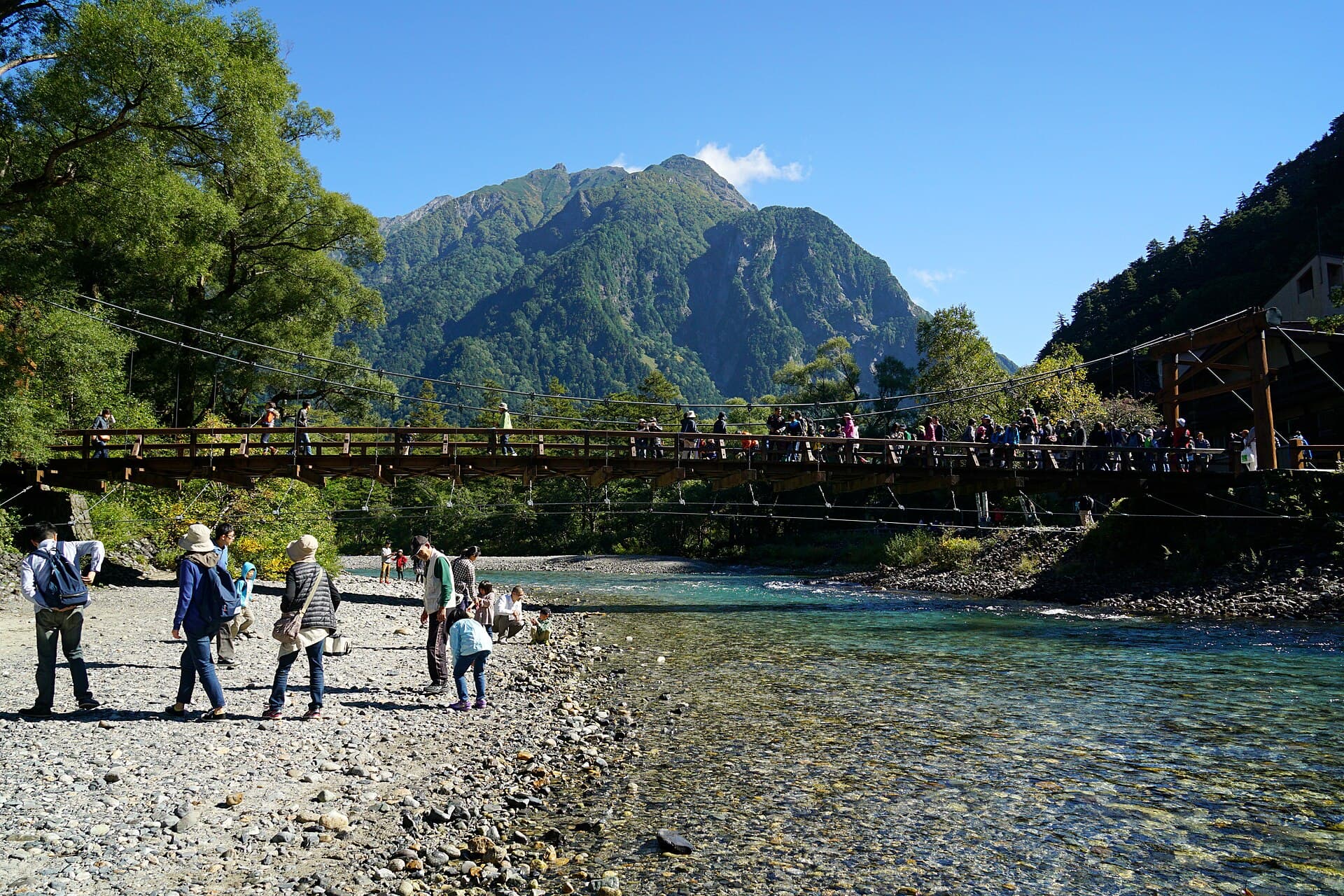 河童桥：河童桥：Wikimedia Commons 文件「150920 Kappa-bashi Kamikochi Japan02n.jpg」中的桥梁实景。
