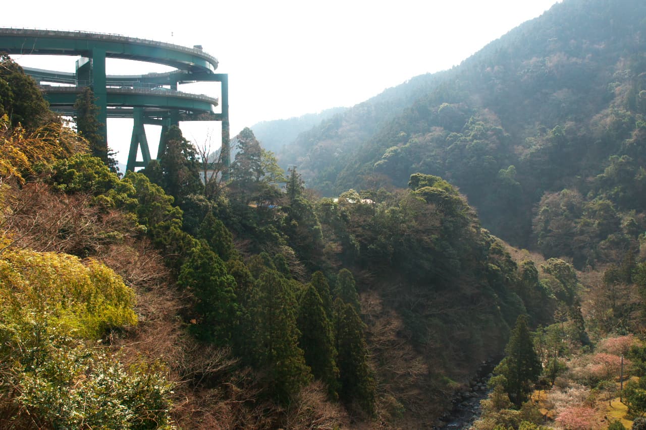 河津七滝环桥：河津七滝环桥：Wikimedia Commons 文件「Kawadu loop bridge 河津ループ橋 (2303287313).jpg」中的桥梁实景。