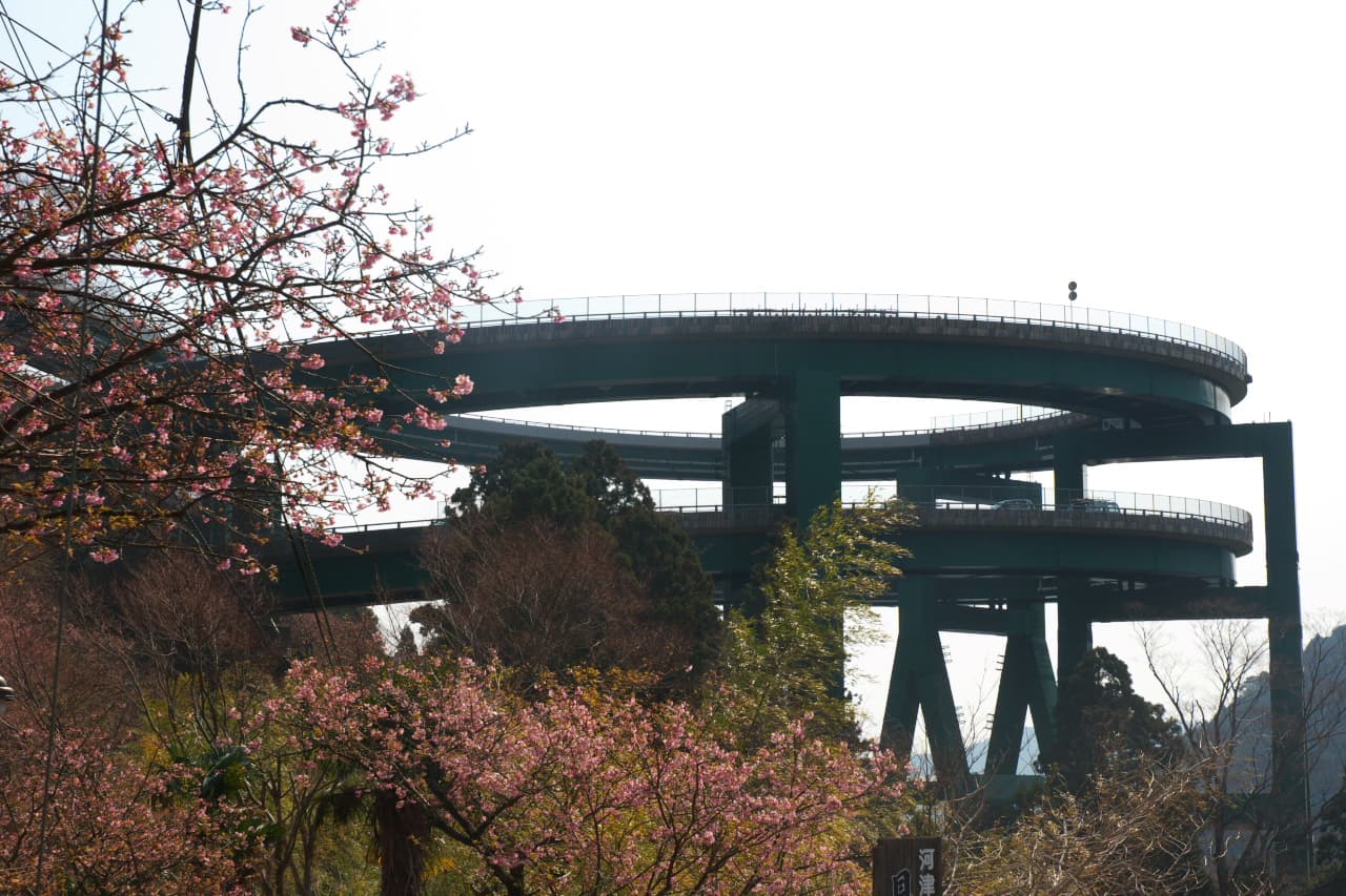 河津七滝环桥：河津七滝环桥：Wikimedia Commons 文件「Kawadu loop bridge 河津ループ橋 (2304087088).jpg」中的桥梁实景。