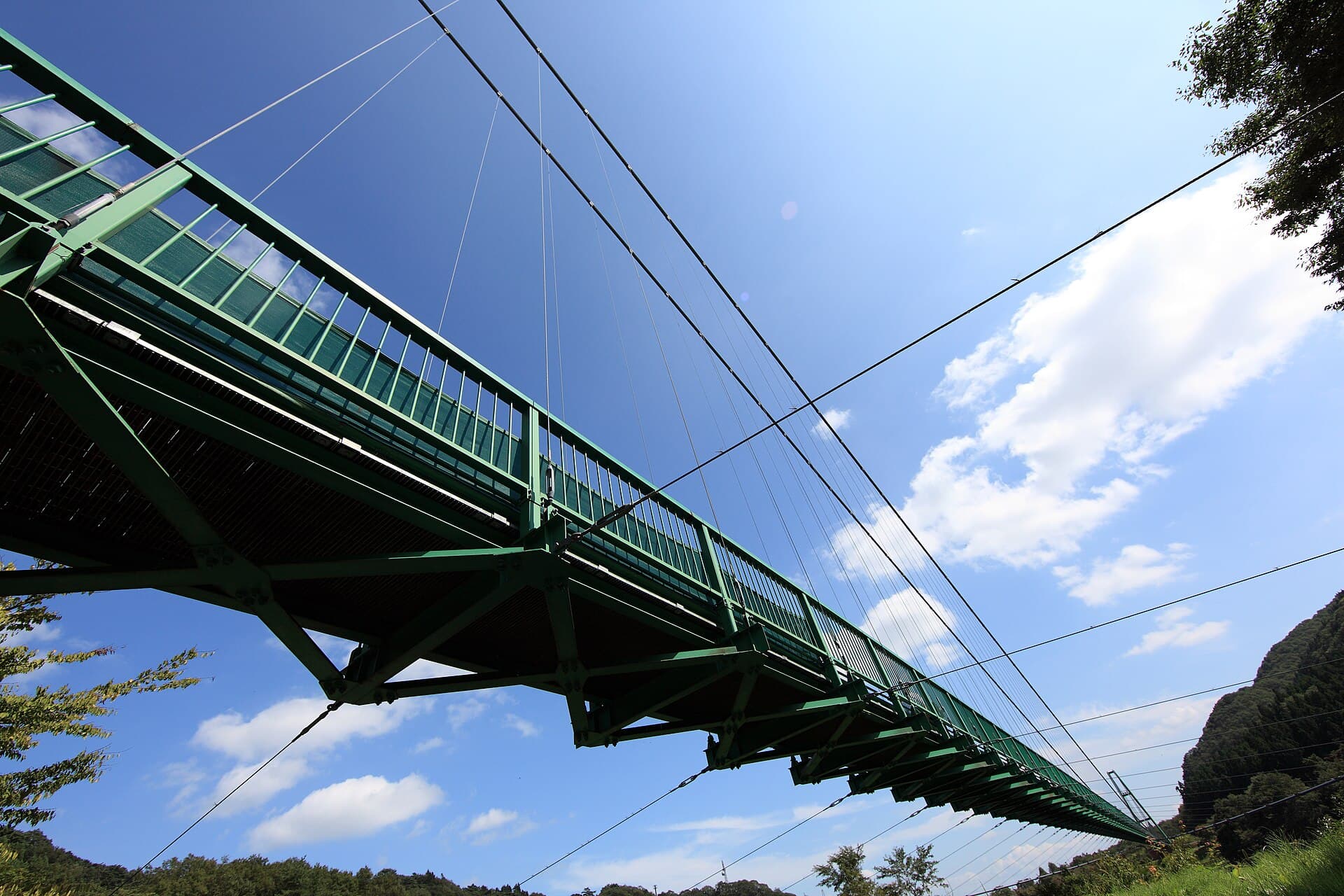 红叶谷大吊桥：红叶谷大吊桥：Wikimedia Commons 文件「Momijidani Suspension Bridge 5.jpg」中的桥梁实景。