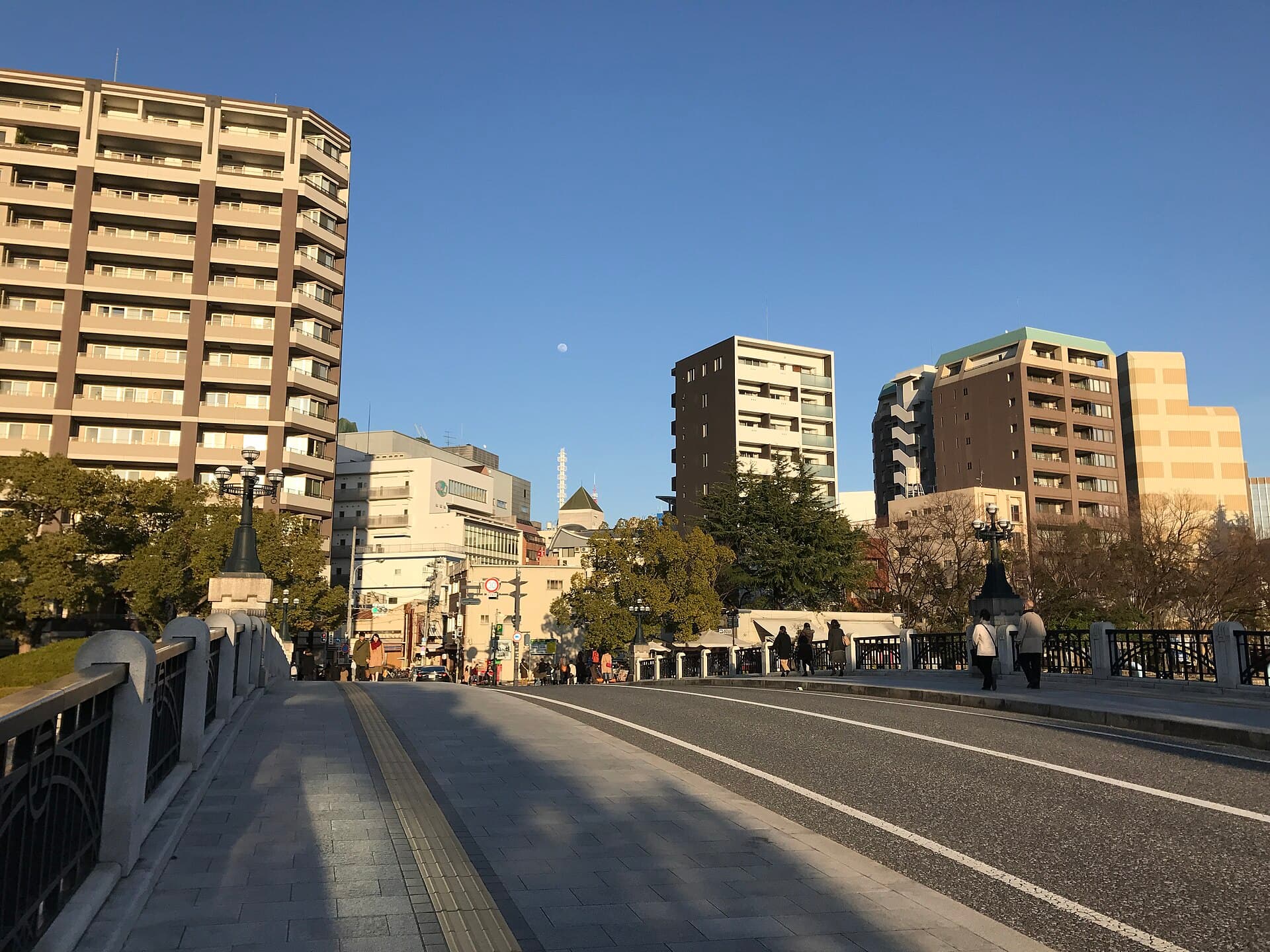 元安桥：元安桥：Wikimedia Commons 文件「Motoyasubashi Bridge on Motoyasugawa River.jpg」中的桥梁实景。