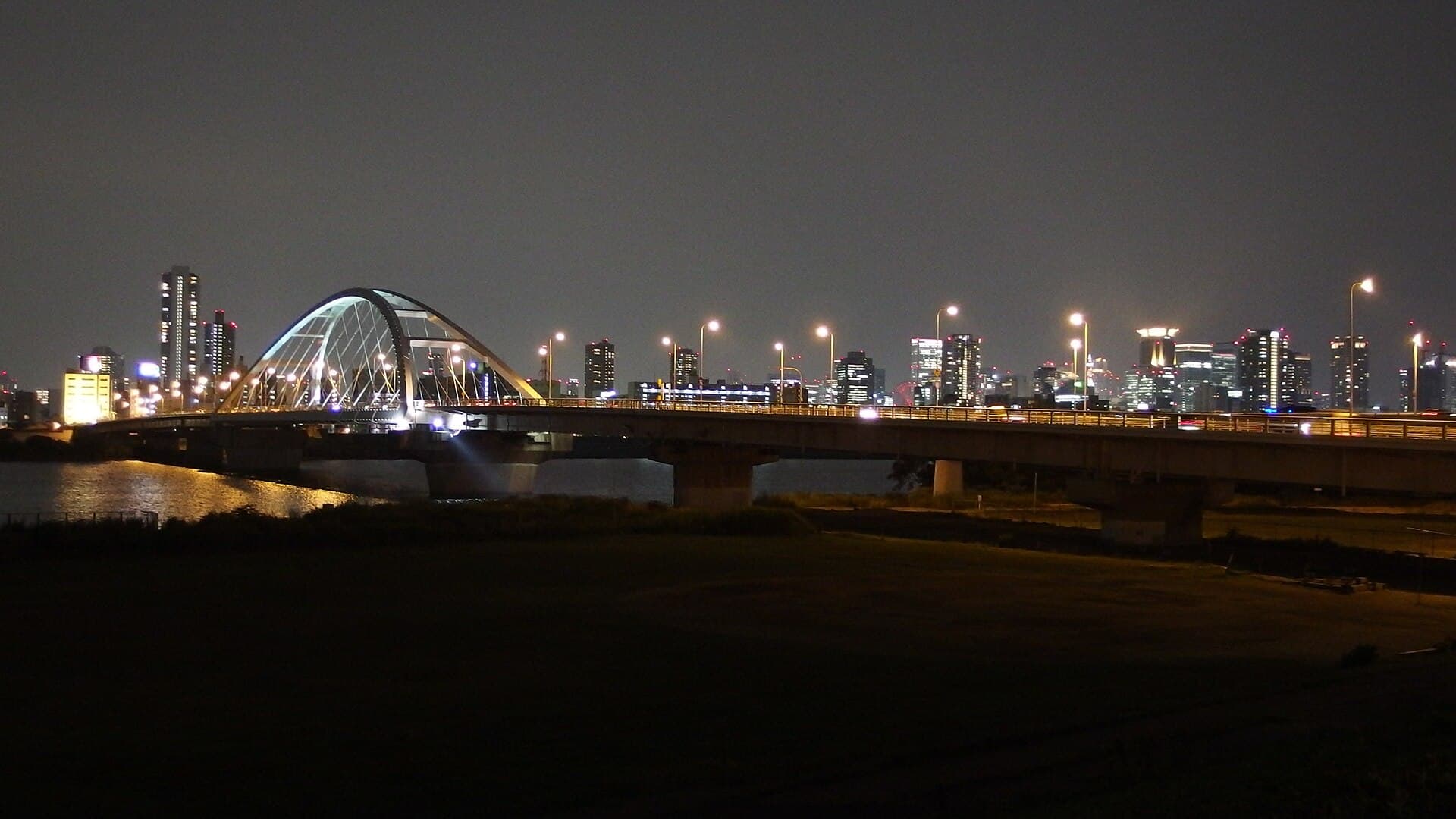 长柄桥（大阪）：长柄桥（大阪）：Wikimedia Commons 文件「Nagara-Bridge at Night.JPG」中的桥梁实景。