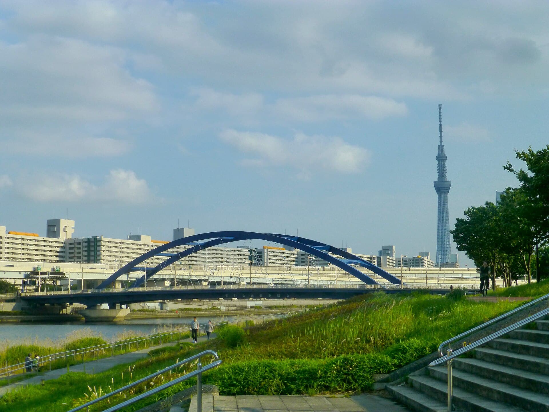 水神大桥：水神大桥：Wikimedia Commons 文件「Suijin Ohashi - skytree - may 15 2016.jpg」中的桥梁实景。