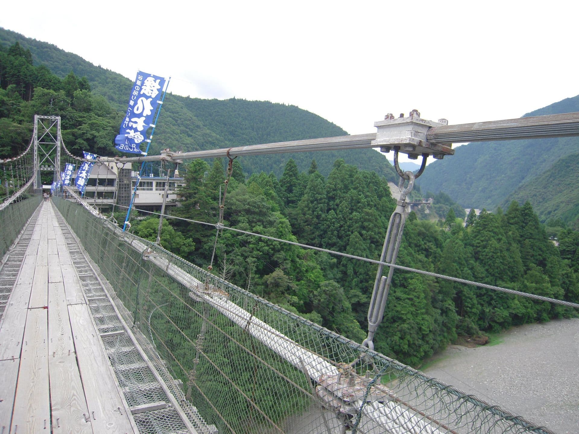 谷濑吊桥：谷濑吊桥：Wikimedia Commons 文件「Suspension bridge of Tanize 2010.07.28 - 35.jpg」中的桥梁实景。