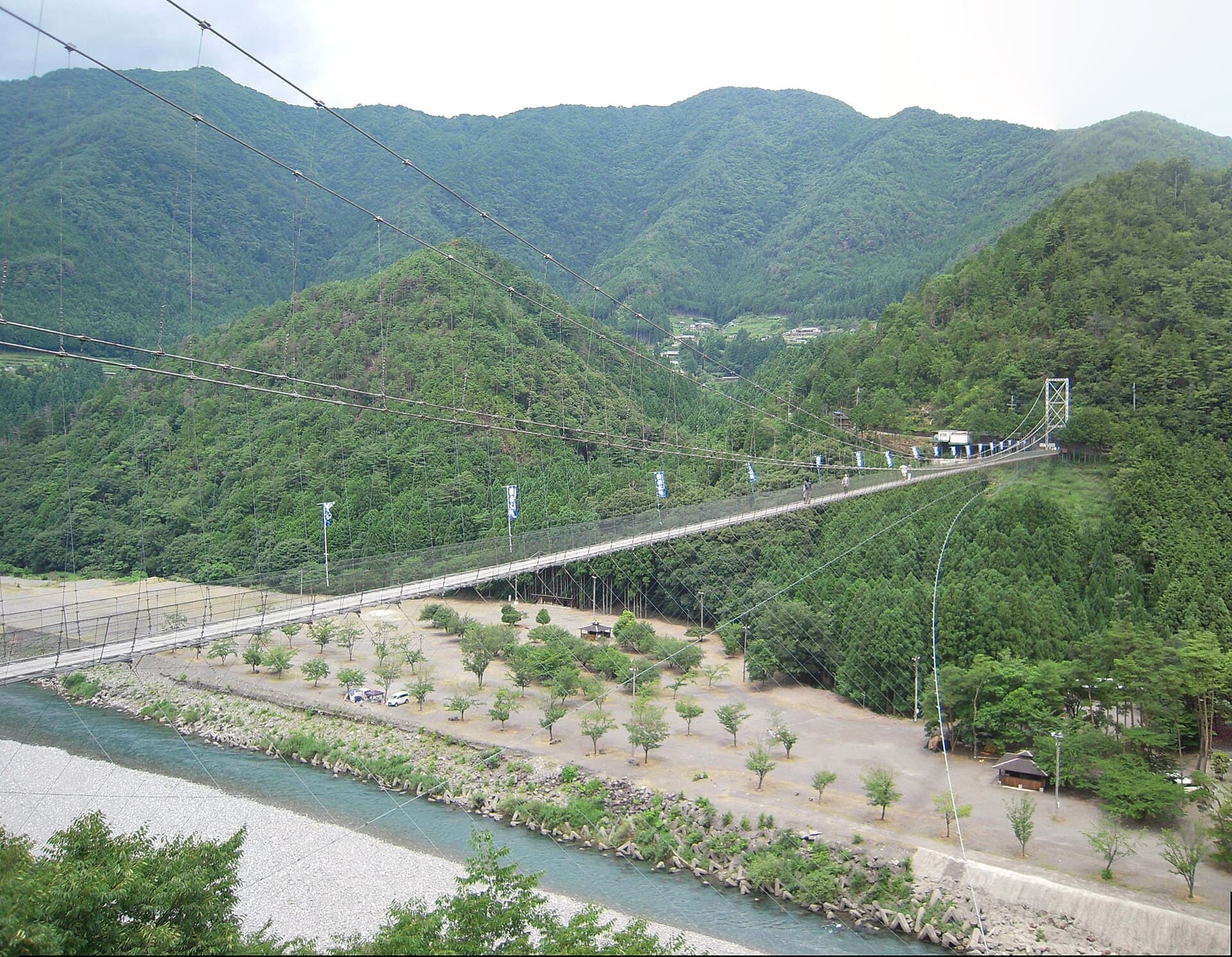 谷濑吊桥：谷濑吊桥：Wikimedia Commons 文件「Suspension bridge of Tanize 2010.07.28 - Merged-1.jpg」中的桥梁实景。