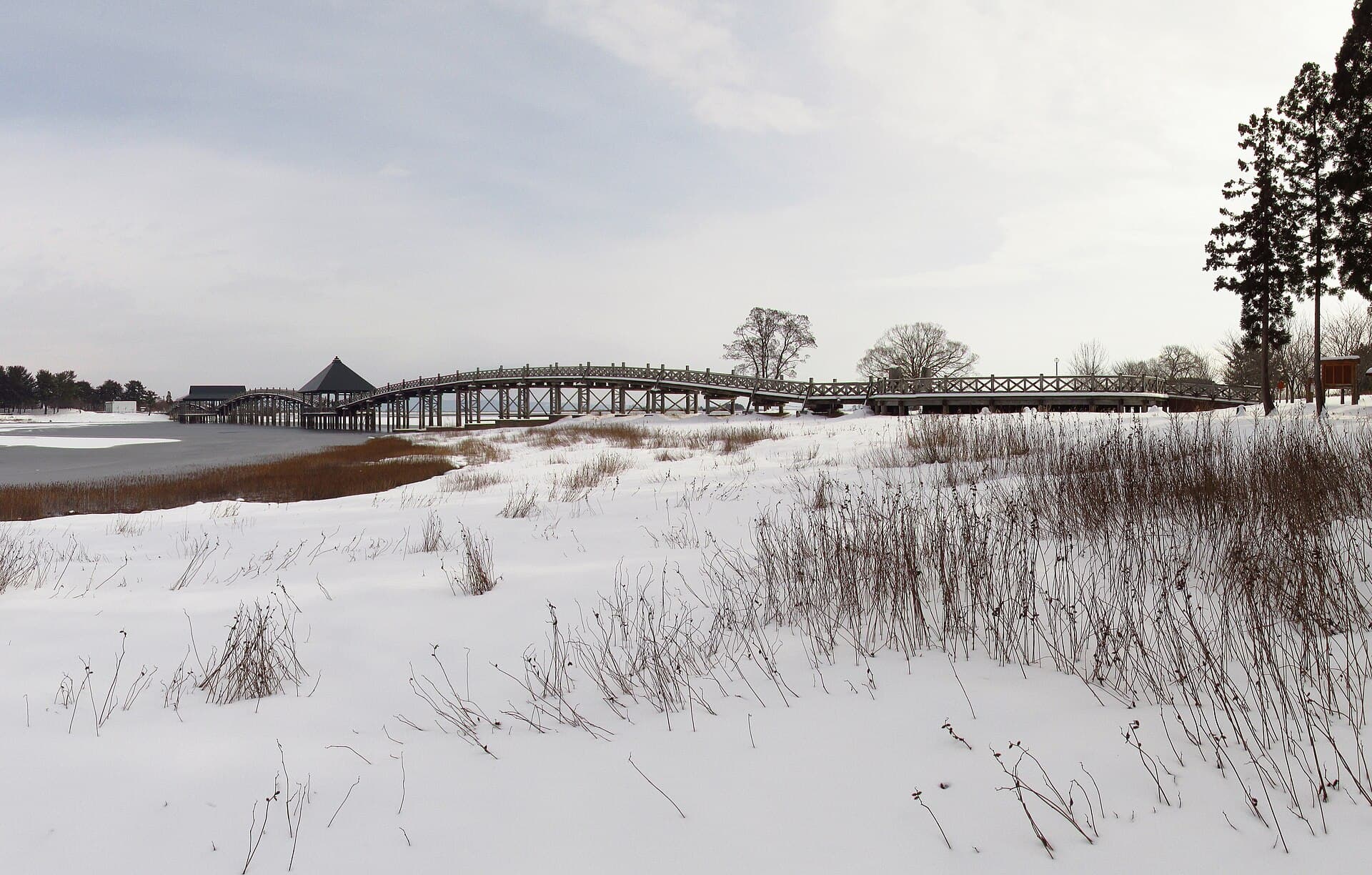 鹤之舞桥：鹤之舞桥：Wikimedia Commons 文件「TsurunoMaihashi Turuta Town Aomori Prf IMG 5180.jpg」中的桥梁实景。
