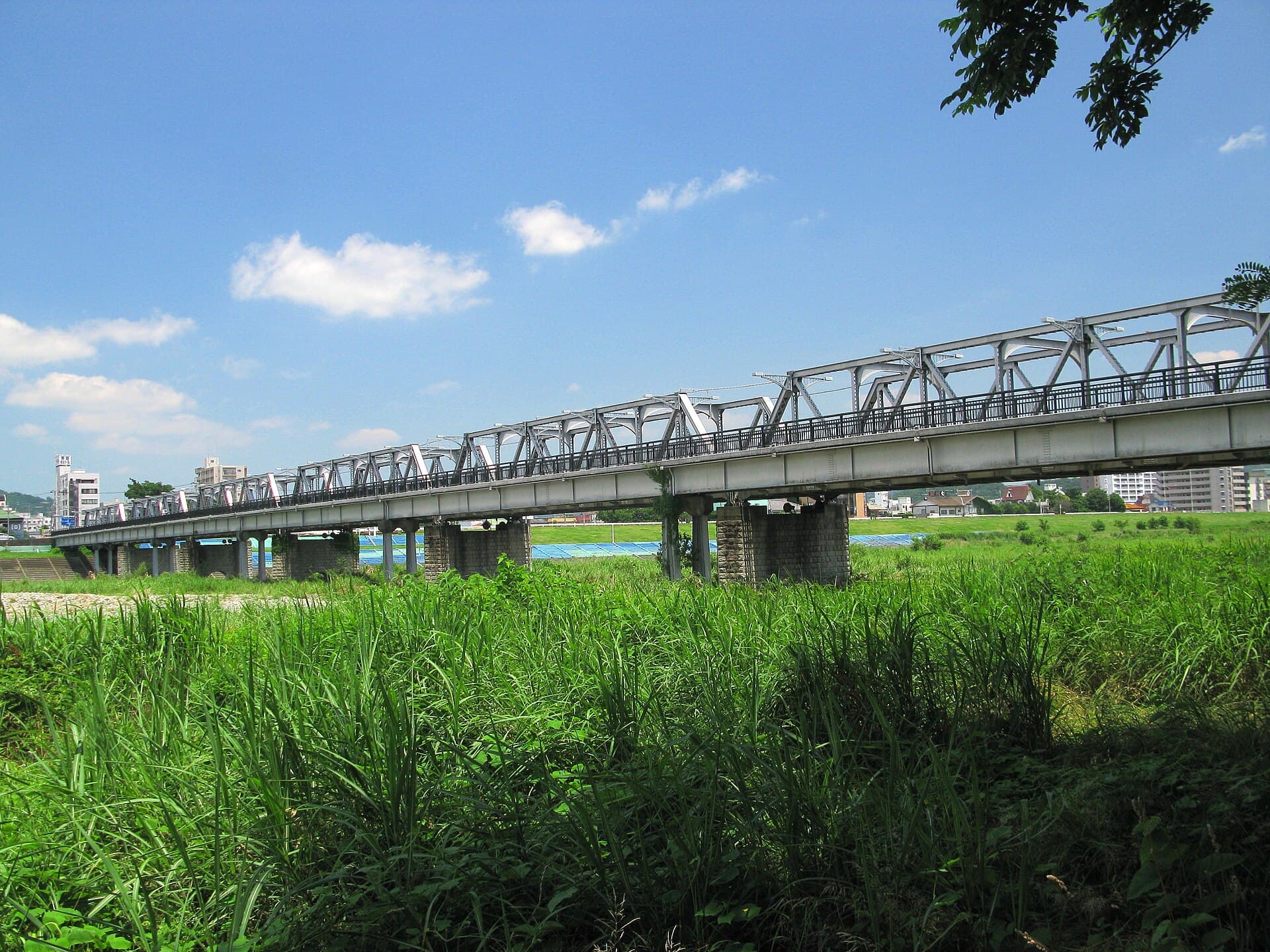 足利渡良濑桥：足利渡良濑桥：Wikimedia Commons 文件「Ashikaga Watarase Bridge 1.JPG」中的桥梁实景。