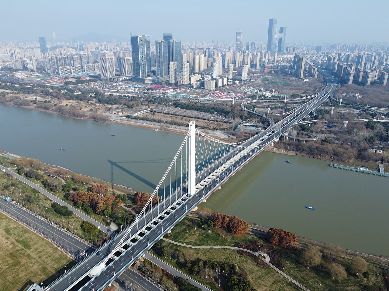 南京应天大街夹江大桥：应天大街夹江大桥与应天大街接线航拍